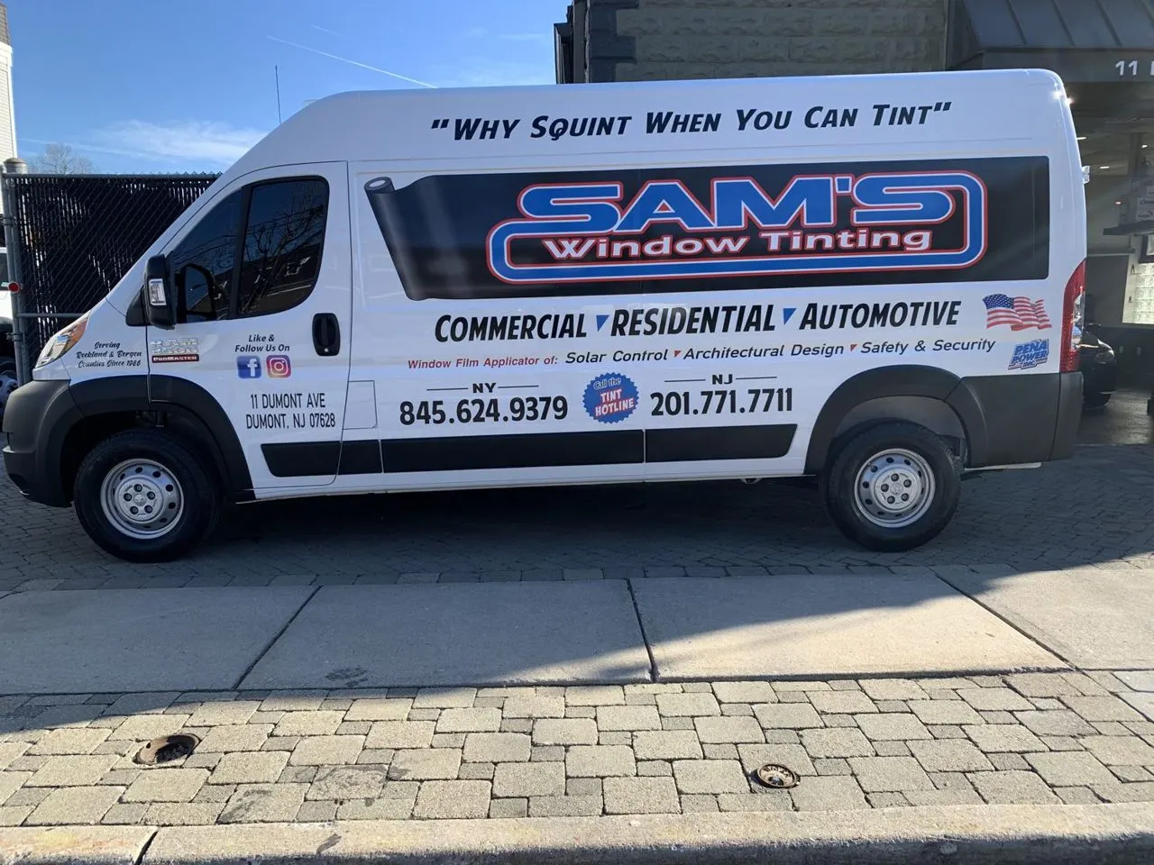 Sam's Window Tinting service van — commercial, residential and automotive